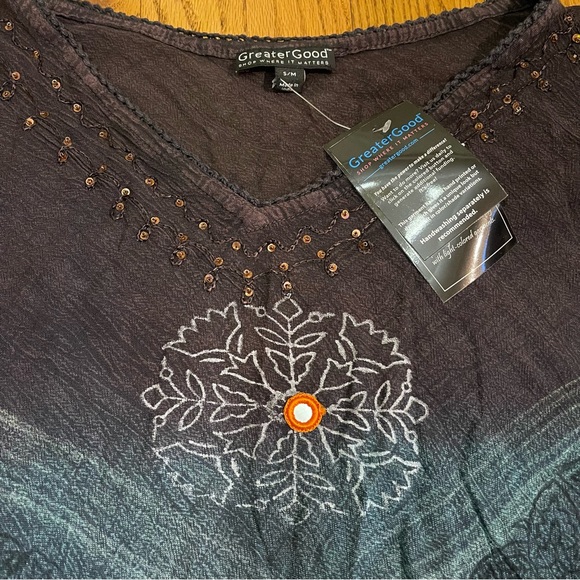 Greater Good ~ Earth & Sky Ombré Embroidered, Sequined, Beaded Boho Top - Picture 6 of 14
